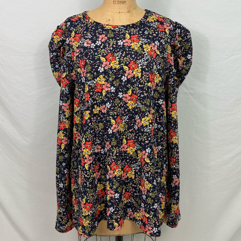 Ann Taylor Loft Women's Size 14 Floral Long Puff Sleeve Blouse
